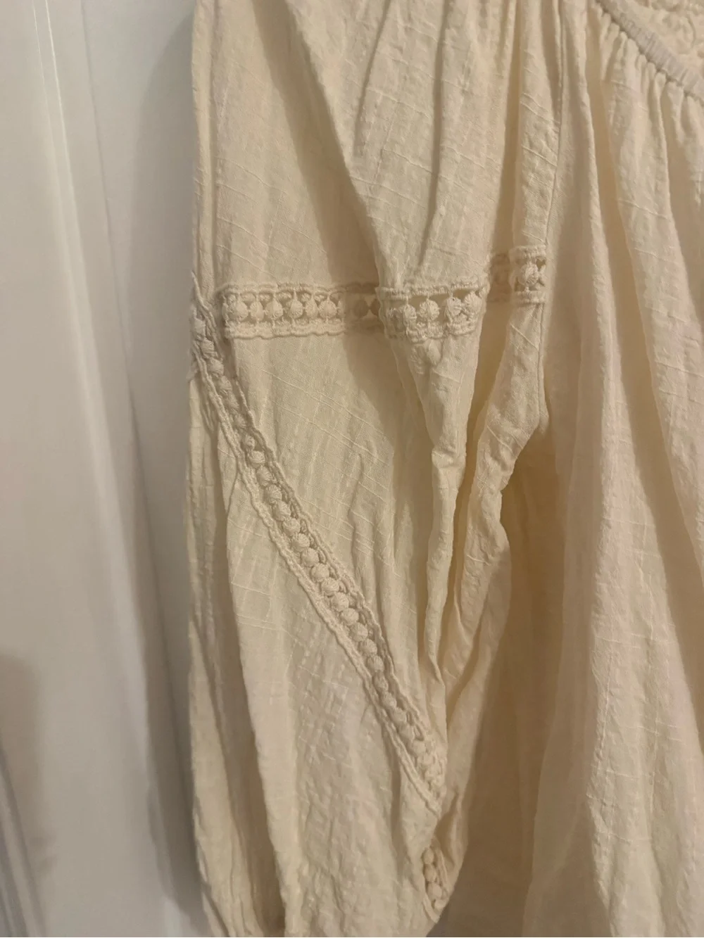 Max Studio Cream Boho Peasant Blouse with Crochet Trim XL